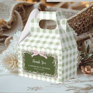 Sage Green Gingham Silly Goose Baby Shower Favor Box