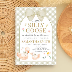 Sage Green Gingham Silly Goose Baby Shower Invitation