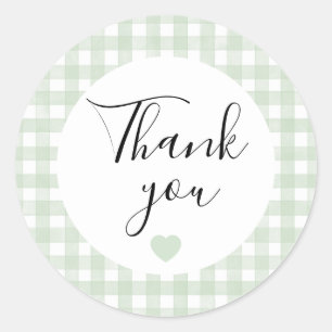 Sage Green Gingham Thank You Favour Sticker