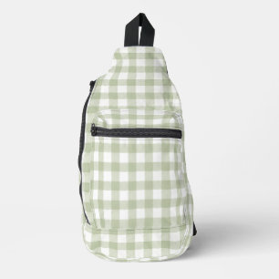 Sage Green Gingham Trendy Sling Bag