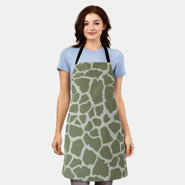 Sage Green Giraffe Print Apron (Worn)