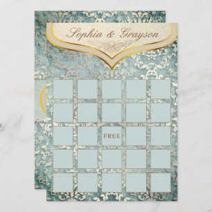 Sage Green Glimmer Damask Bridal Shower Game Card