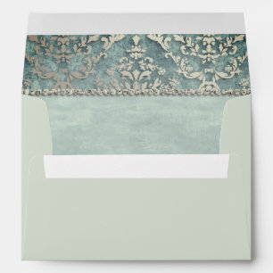 Sage Green Glimmer Damask Wedding Envelope