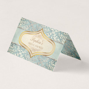 Sage Green Glimmer Damask Wedding Place Card