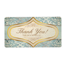 Sage Green Glimmer Damask Wedding Thank You