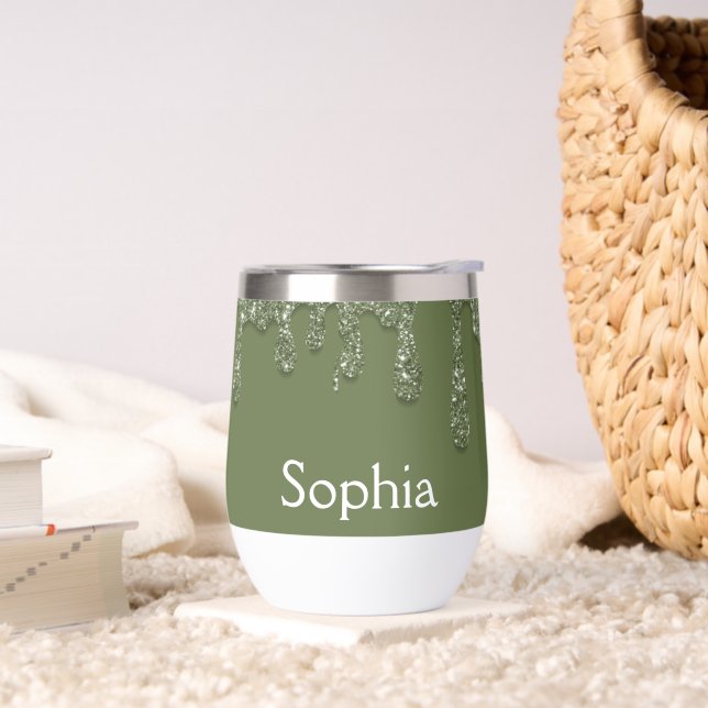 Sage Green Glitter Drip Custom Name (Living Room)