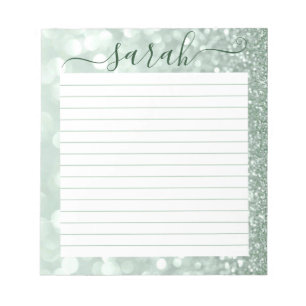 Sage Green Glitter Lined Personalized Notepad