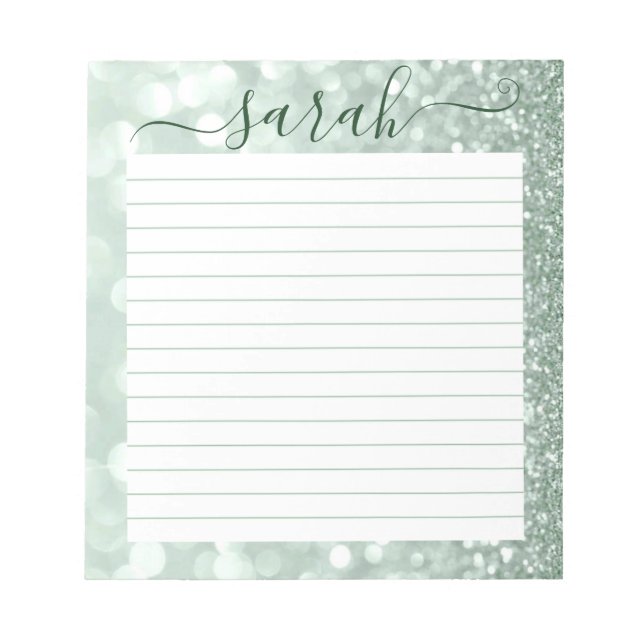 Sage Green Glitter Lined Personalized Notepad (Front)
