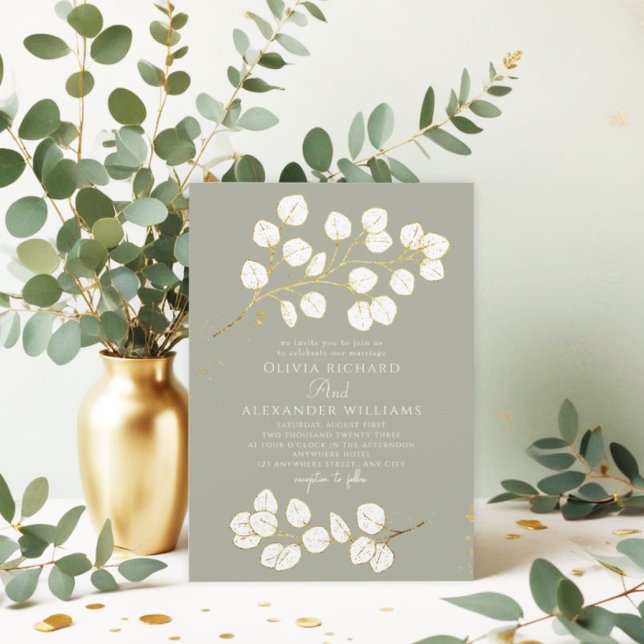 Sage Green Glod greenery Eucalyptus Wedding Invitation (Creator Uploaded)