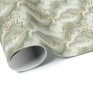 Sage Green Gold Abstract Marble Design Wrapping Paper