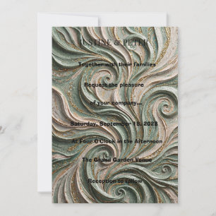 Sage Green Gold Abstract Mosaic Wedding Invitation