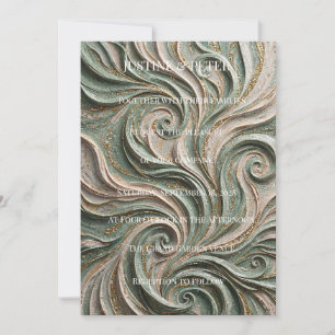 Sage Green Gold Abstract Mosaic Wedding Invitation