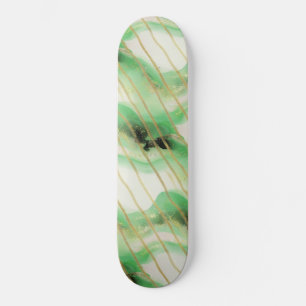 Sage Green Gold Abstract Stripes Skateboard