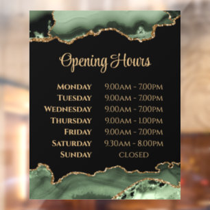 Sage Green Gold Agate Opening Hours Window Cling