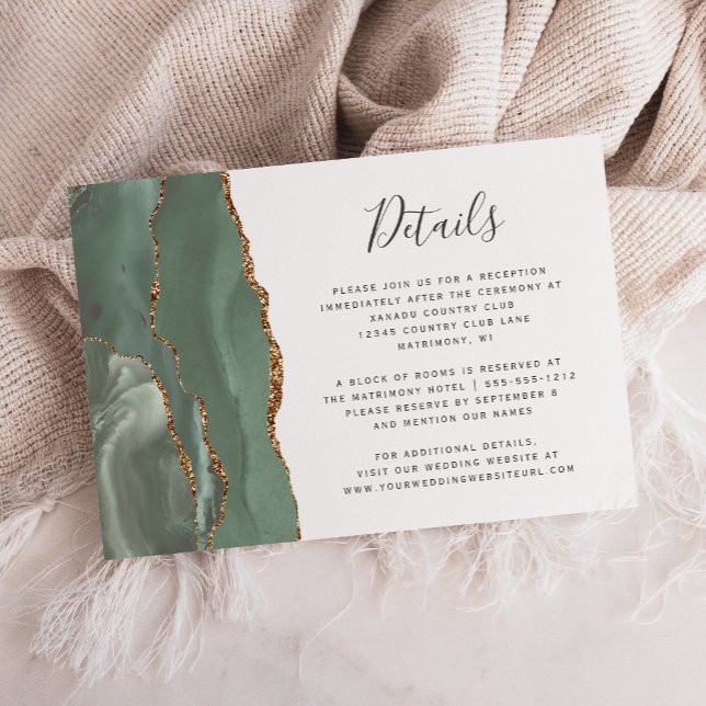 Sage Green Gold Agate Wedding Details Enclosure Card (Creator Uploaded)