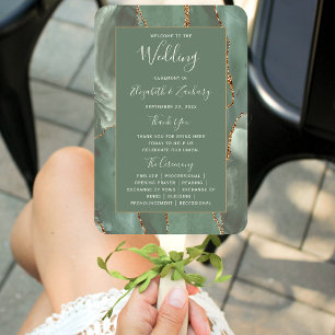 Sage Green Gold Agate Wedding Program Hand Fan