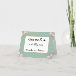 Sage green, gold and flower spray announcement