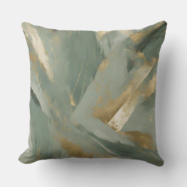 Sage Green Gold Beige Colour Throw Pillow (Front)