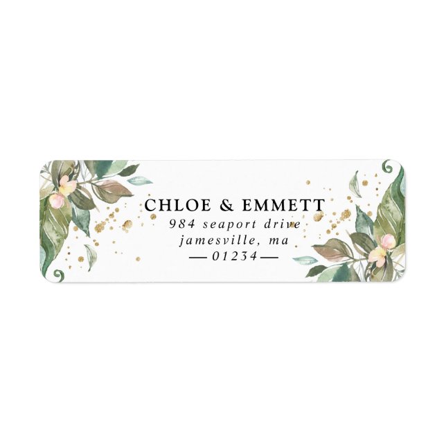 Sage Green Gold Botanical Floral Adresse de retour (Devant)