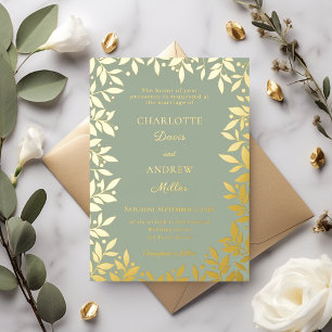 Sage green gold botanical leaves luxury wedding