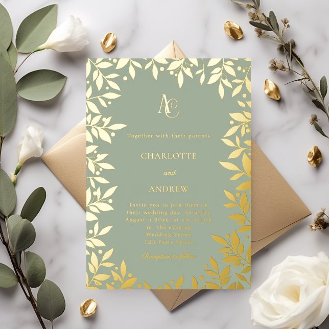 Sage green gold botanical monogram luxury wedding (Creator Uploaded)