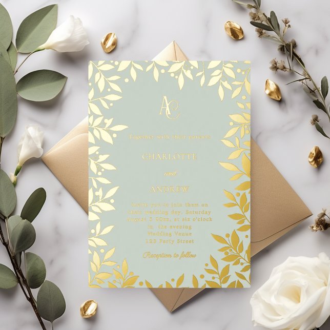 Sage green gold botanical monogram luxury wedding (Creator Uploaded)
