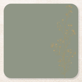 Sage Green Gold Botanical Wedding Paper Coaster