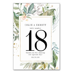 Sage Green Gold Botanical Wedding Table Number