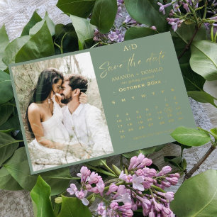 Sage Green Gold Calendar Wedding Save the date