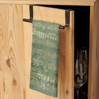 Sage Green Gold Christmas Music Kitchen Towel