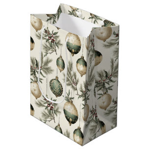 Sage Green Gold Christmas Ornaments Wine Small and Medium Gift Bag