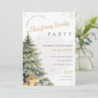 Sage Green Gold Christmas Tree Party Invitation