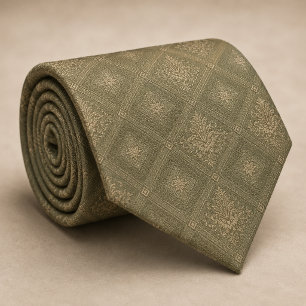 Sage Green Gold Diamond Damask Royal Tie