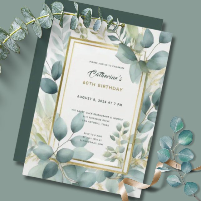 Sage Green Gold Elegant 60th Birthday Party Invite (Creator Uploaded)