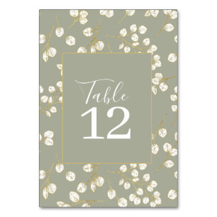 Sage Green Gold Eucalyptus Leaves Table Number