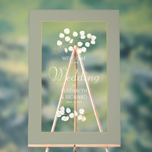Sage Green Gold Eucalyptus Leaves Wedding Welcome Acrylic Sign