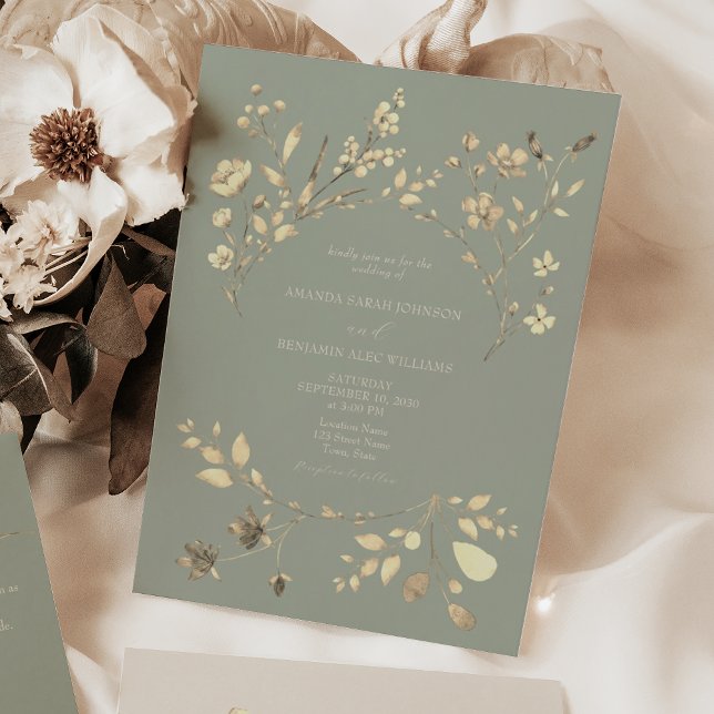 Sage Green Gold Floral Wedding Invitation (Creator Uploaded)