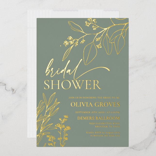 Sage Green Gold Foil Invitation de douche nuptiale (Enveloppe)