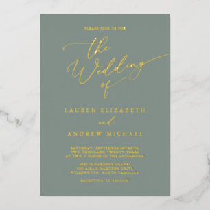 Sage Green Gold Foil Monogram Minimalist Wedding