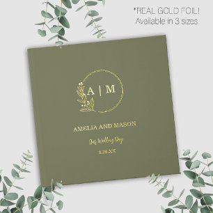 Sage Green & Gold Foil Monogram Wedding Guestbook