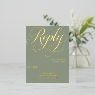 Sage Green Gold Foil RSVP Card