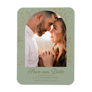 Sage Green Gold Glitter Arch Dome Photo Wedding   Magnet