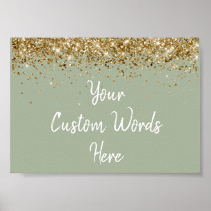 Sage Green Gold Glitter Birthday Party Anniversary Poster