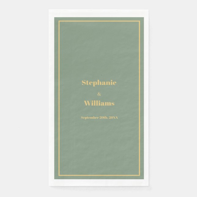 Sage Green Gold Golden Elegant Minimal Wedding Napkin (Front)