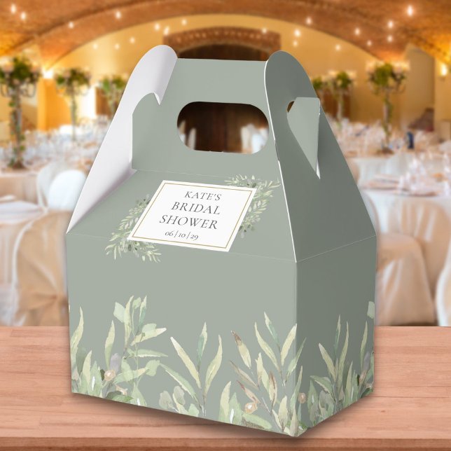 Sage Green Gold Greenery Bridal Shower Favour Box (Creator Uploaded)