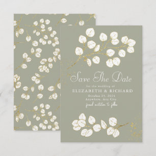 Sage Green Gold Greenery Eucalyptus Leaves Save The Date