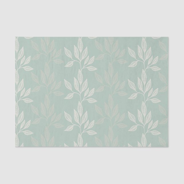Sage Green & Gold Gum Leaf Pattern Leaves Tissue Paper (Front)