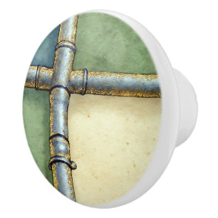 Sage Green Gold Industrial Abstract Artistic Home Ceramic Knob