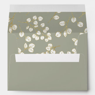 Sage Green Gold Leaves Greenery Wedding Envelope