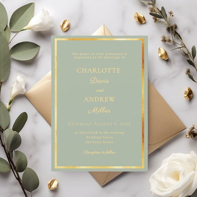 Sage green gold modern elegant minimalist wedding invitation (Creator Uploaded)